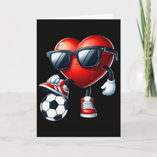 Funny Heart Playing Soccer Valentines Day Mens Boy Card