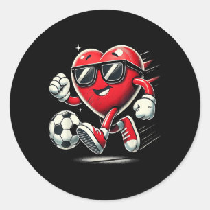 Funny Heart Playing Soccer Valentines Day Mens Boy Classic Round Sticker