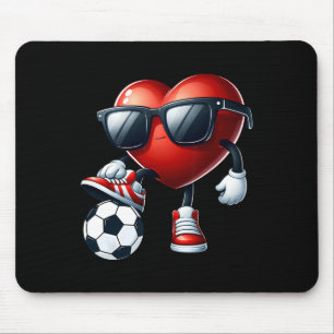 Funny Heart Playing Soccer Valentines Day Mens Boy Mouse Pad
