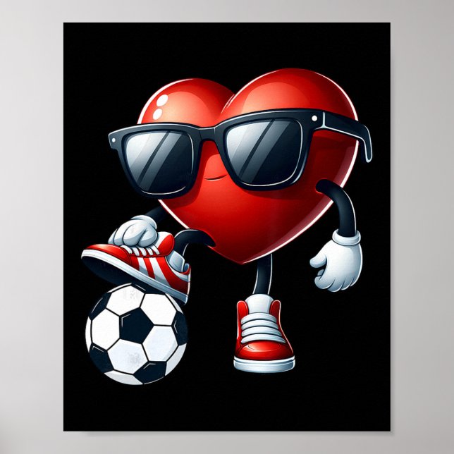 Funny Heart Playing Soccer Valentines Day Mens Boy Poster (Front)