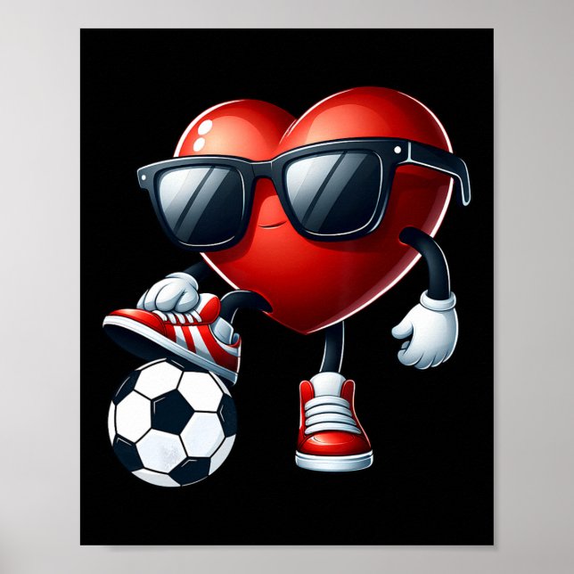 Funny Heart Playing Soccer Valentines Day Mens Boy Poster (Front)