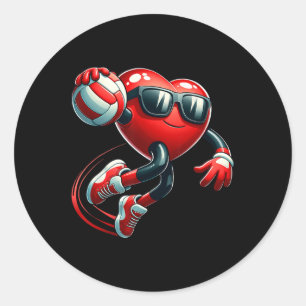Funny Heart Playing Volleybyll Valentines Day Mens Classic Round Sticker