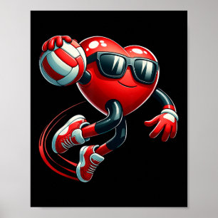 Funny Heart Playing Volleybyll Valentines Day Mens Poster
