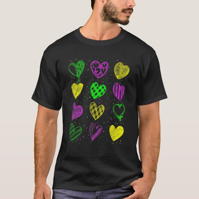 Funny Heart Print Mardi Gras Cute Mardi Gras Party T-Shirt (Front)