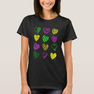 Funny Heart Print Mardi Gras Cute Mardi Gras Party T-Shirt