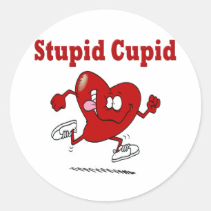Funny Heart Running From Cupid Classic Round Sticker