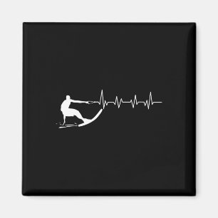 Funny Heartbeat Waterski Gift Cool Water Skier Ath Magnet