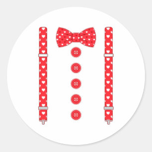 Funny Hearts Bow Tie Suspenders Valentine's Day Co Classic Round Sticker