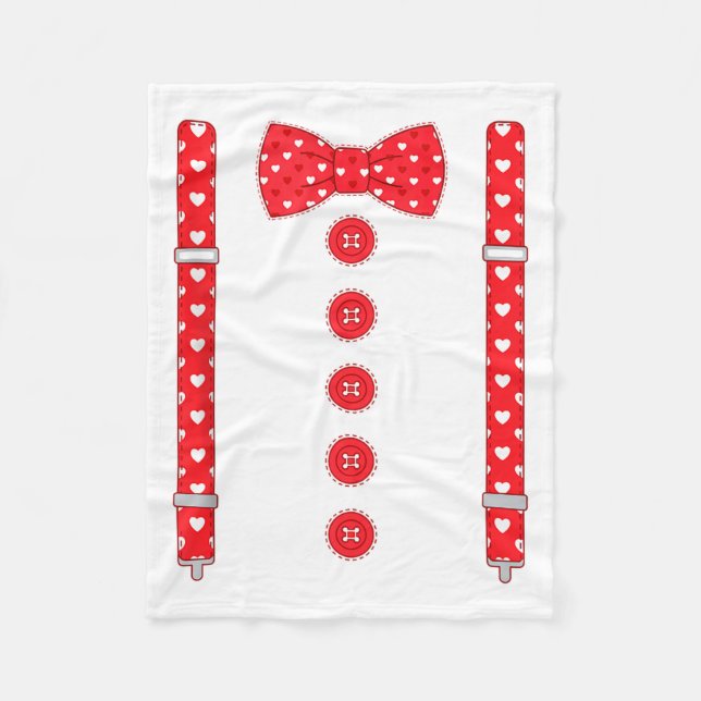 Funny Hearts Bow Tie Suspenders Valentine's Day Co Fleece Blanket (Front)