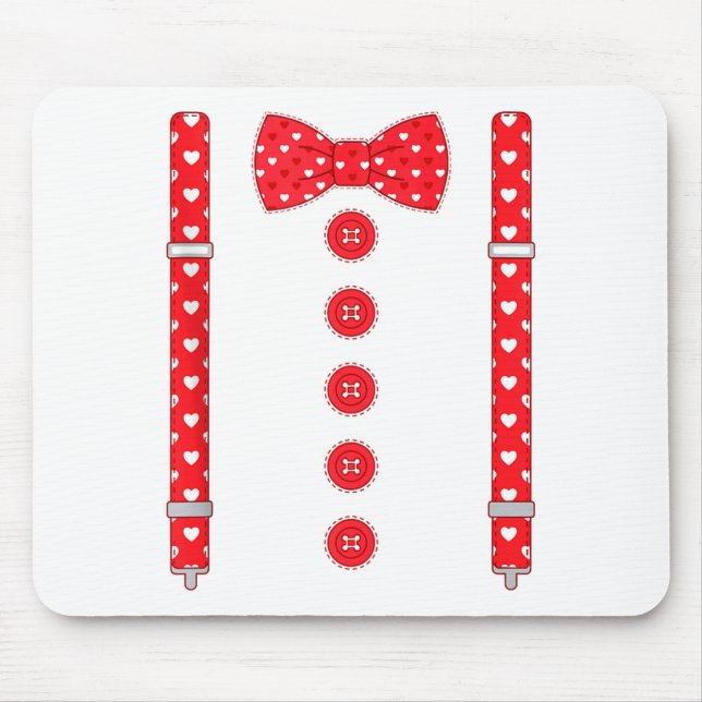 Funny Hearts Bow Tie Suspenders Valentine's Day Co Mouse Pad (Front)