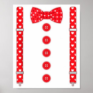 Funny Hearts Bow Tie Suspenders Valentine's Day Co Poster