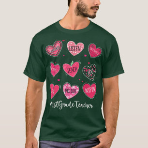 Funny Hearts Teach Love Inspire 1st Grade Teacher T-Shirt