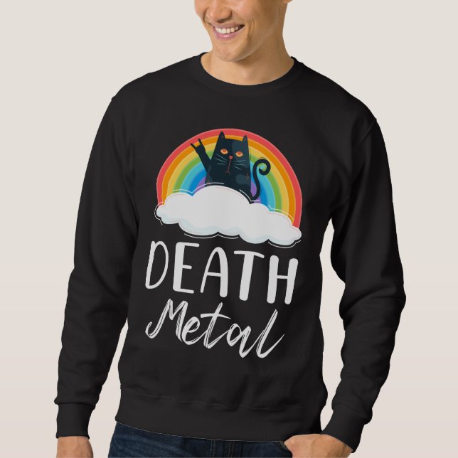 Funny Heavy Death Metal Cat Rainbow Rock Music Sweatshirt (Front)