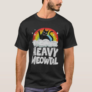 Funny Heavy Metal Art Cat Retro Rainbow Cats Heavy T-Shirt