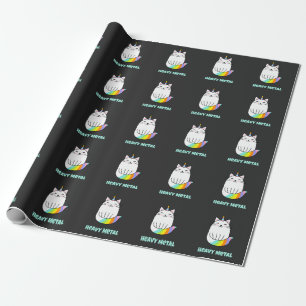 Funny heavy metal unicorn rainbow cat wrapping paper