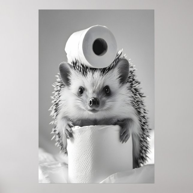 Funny Hedgehog Bathroom Print, Toilet Paper Humor Poster (Front)