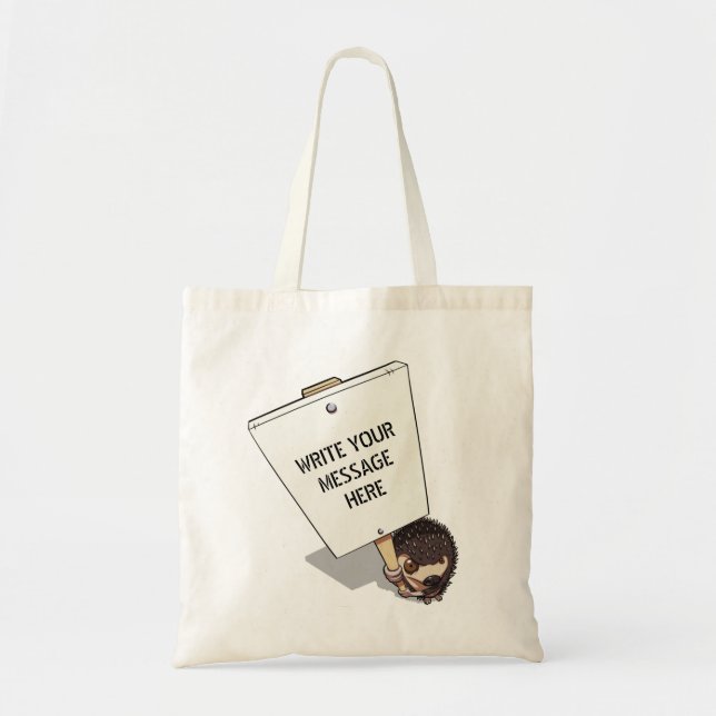 Funny Hedgehog Cartoon Protestor With Placard Tote Bag (Front)