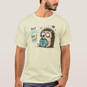 Funny Hedgehog Coffee Lover Design T-Shirt