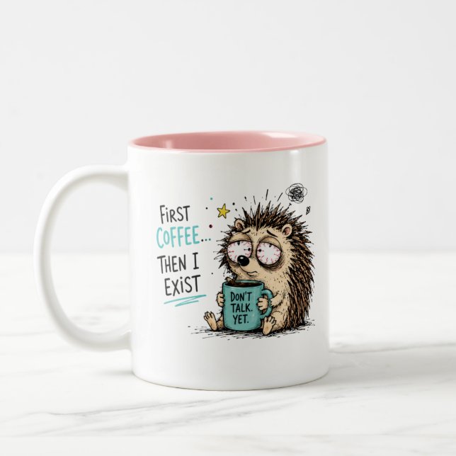 Funny Hedgehog Coffee Lover Design  Two-Tone Coffee Mug (Left)