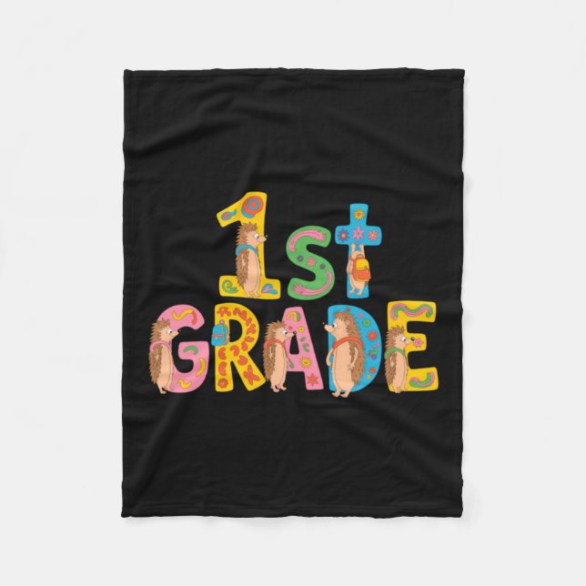 Funny Hedgehog First Grade Back To School Fleece Blanket (Front)