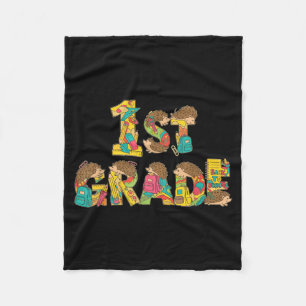 Funny Hedgehog First Grade Back to School Kids Fleece Blanket