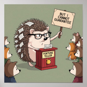 Funny Hedgehog Fortune Teller with "No Guarantee" Poster