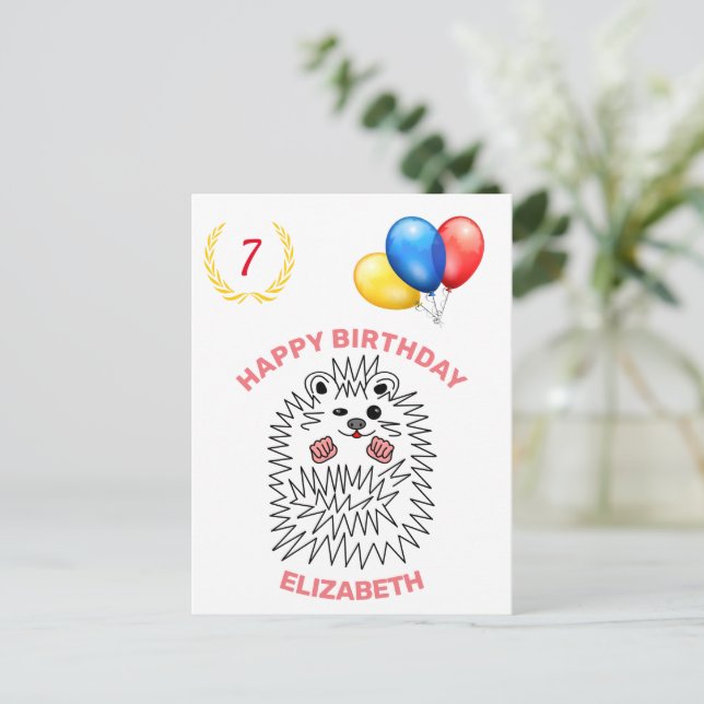 Funny Hedgehog. Happy Birthday Customisable Postcard (Standing Front)