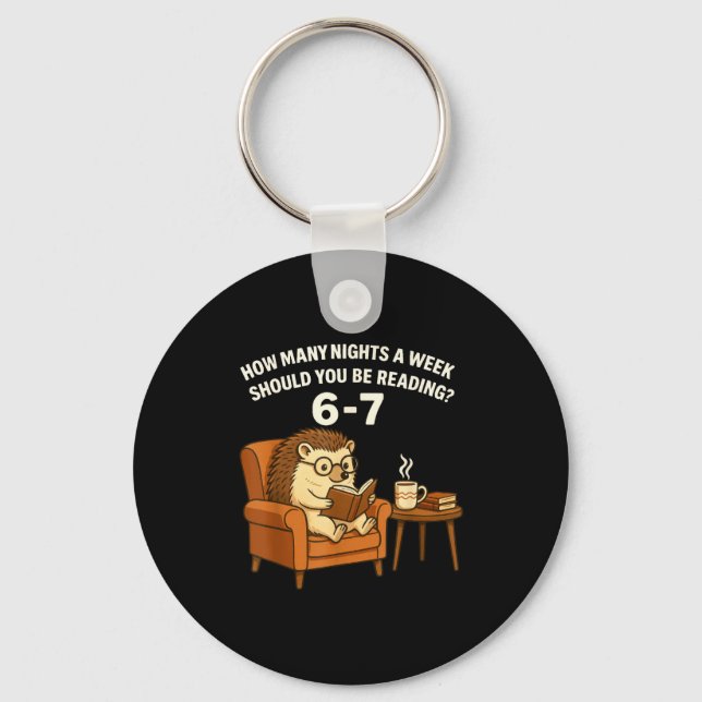 Funny Hedgehog Reading Book 67 Six Seven Meme  Key Ring (Front)
