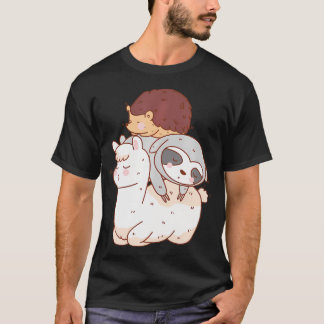 Funny Hedgehog Riding Sloth Riding Llama T-Shirt