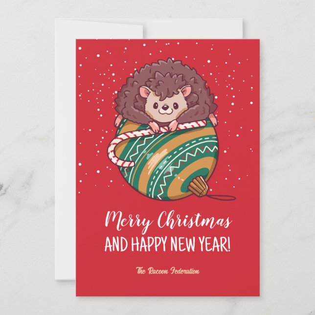 Funny Hedgehog Snow Winter Holiday Merry Christmas (Front)