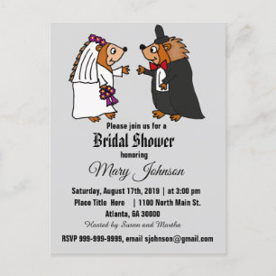 Funny Hedgehog Wedding Cartoon Invitation Postcard