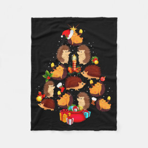 Funny Hedgehogs Christmas Tree Light Pajama Hedgeh Fleece Blanket
