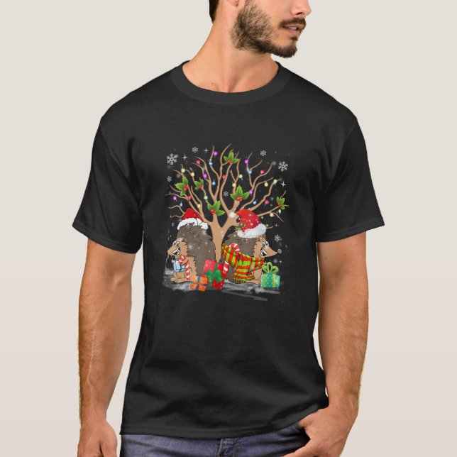 Funny Hedgehogs Santa Hat Christmas Tree Ornament T-Shirt (Front)
