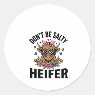 Funny Heifer Cow Floral Butterfly Vintage Design_1 Classic Round Sticker