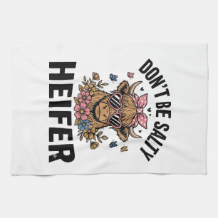 Funny Heifer Cow Floral Butterfly Vintage Design_1 Tea Towel