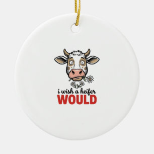 Funny Heifer Cow Vintage Engraving Shirt Design_1 Ceramic Ornament