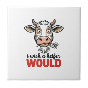 Funny Heifer Cow Vintage Engraving Shirt Design_1 Ceramic Tile