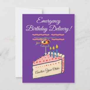 Funny Helicopter Birthday Cake Delivery Art Postcard