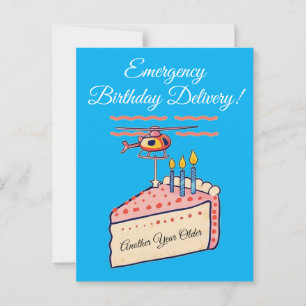Funny Helicopter Birthday Cake Delivery Art Postcard