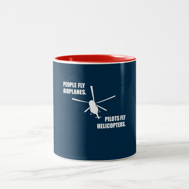  Funny Helicopter Pilot Flying Aeroplane Aviation Two-Tone Coffee Mug (Center)