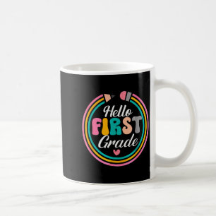 Funny Hello First Grade Pencil Circle Design  Coffee Mug