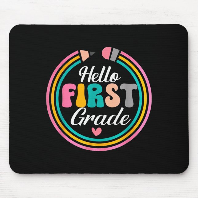 Funny Hello First Grade Pencil Circle Design  Mouse Pad (Front)