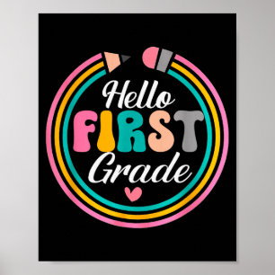 Funny Hello First Grade Pencil Circle Design Poster