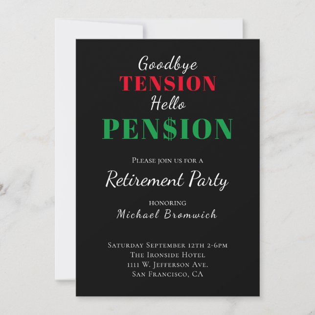 Funny Hello Pension Retirement Party Invitation (Front)