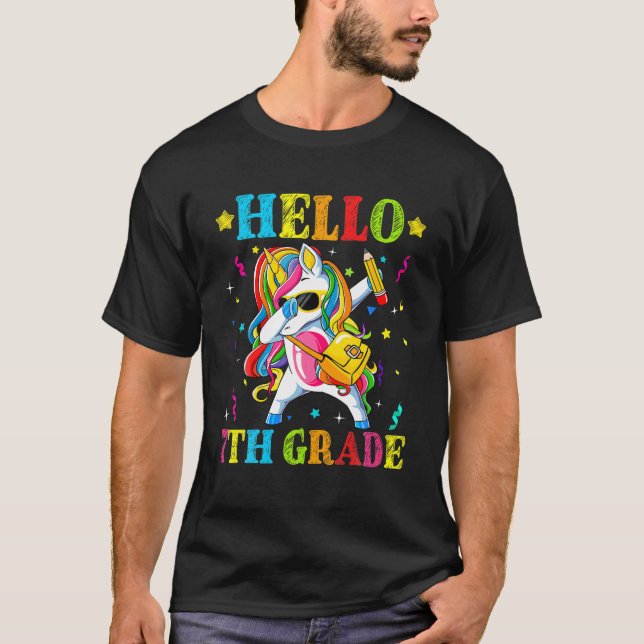 Funny Hello Seventh Grade Unicorn Dabbing For Girl T-Shirt (Front)