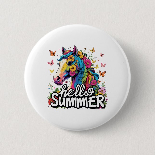 Funny Hello Summer Horse 6 Cm Round Badge (Front)