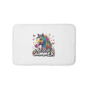 Funny Hello Summer Horse Bath Mat