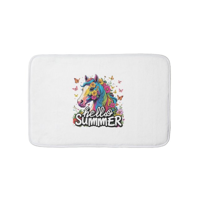 Funny Hello Summer Horse Bath Mat (Front)