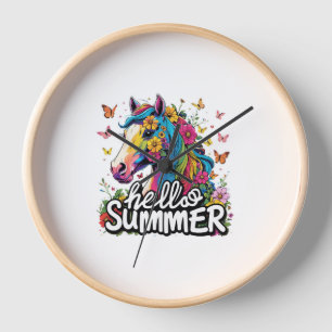 Funny Hello Summer Horse Clock