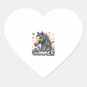 Funny Hello Summer Horse Heart Sticker